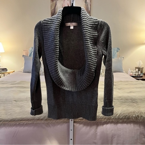 Vintage PRIZE Small Gray Cowl Neck Long Sleeve Y2K Plunging Neckline Sweater - Picture 1 of 14